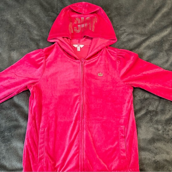 Juicy Couture Girls Velour Zip‎ Up Hoodie in Pink Size Large or adult XS - Picture 2 of 9